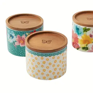 Stacked 3 Piece Set Crude Pottery Pot Suit-Home Decor-Vintage Floral and Polka Dot Print