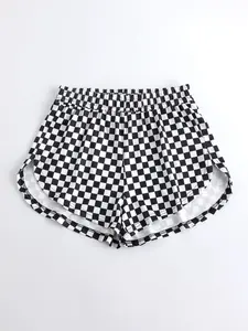 American Y2K black and white checkered casual shorts, hip-hop cool style, checkerboard print, suitable for women's daily home and commuting wear