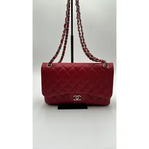 Pre-owned CHANEL Leather Luxury Bags & Accessories Caviar Jumbo Double Flap Chain Shoulderbag, Red Date Code: 19076852