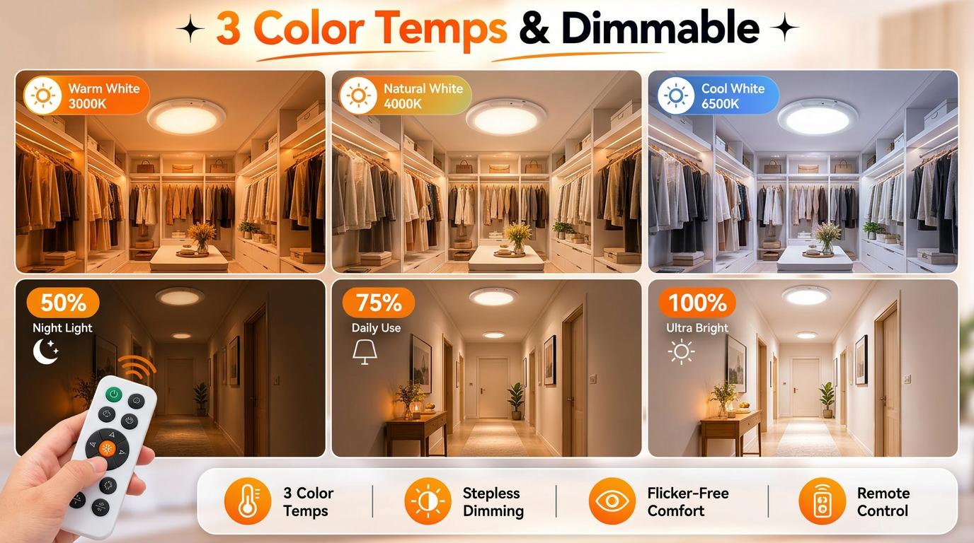 4-Pack Rechargeable Magnetic Ceiling Light, Wireless Battery-Operated LED Ceiling Light with Remote, Motion Sensor, 3 Color Modes, for Shower, Closet, Hallway, Pantry, Garage 4-Pack Rechargeable Magnetic Ceiling Light, Wireless Battery-Operated LED Ceiling Light with Remote, Motion Sensor, 3 Color Modes, for Shower, Closet, Hallway, Pantry, Garage