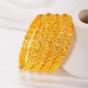 Ethiopian Arabic Gold Plated Hard Bracelets Bangles For Women Indian Dubai African Charm Hand Jewelry Wedding Gifts