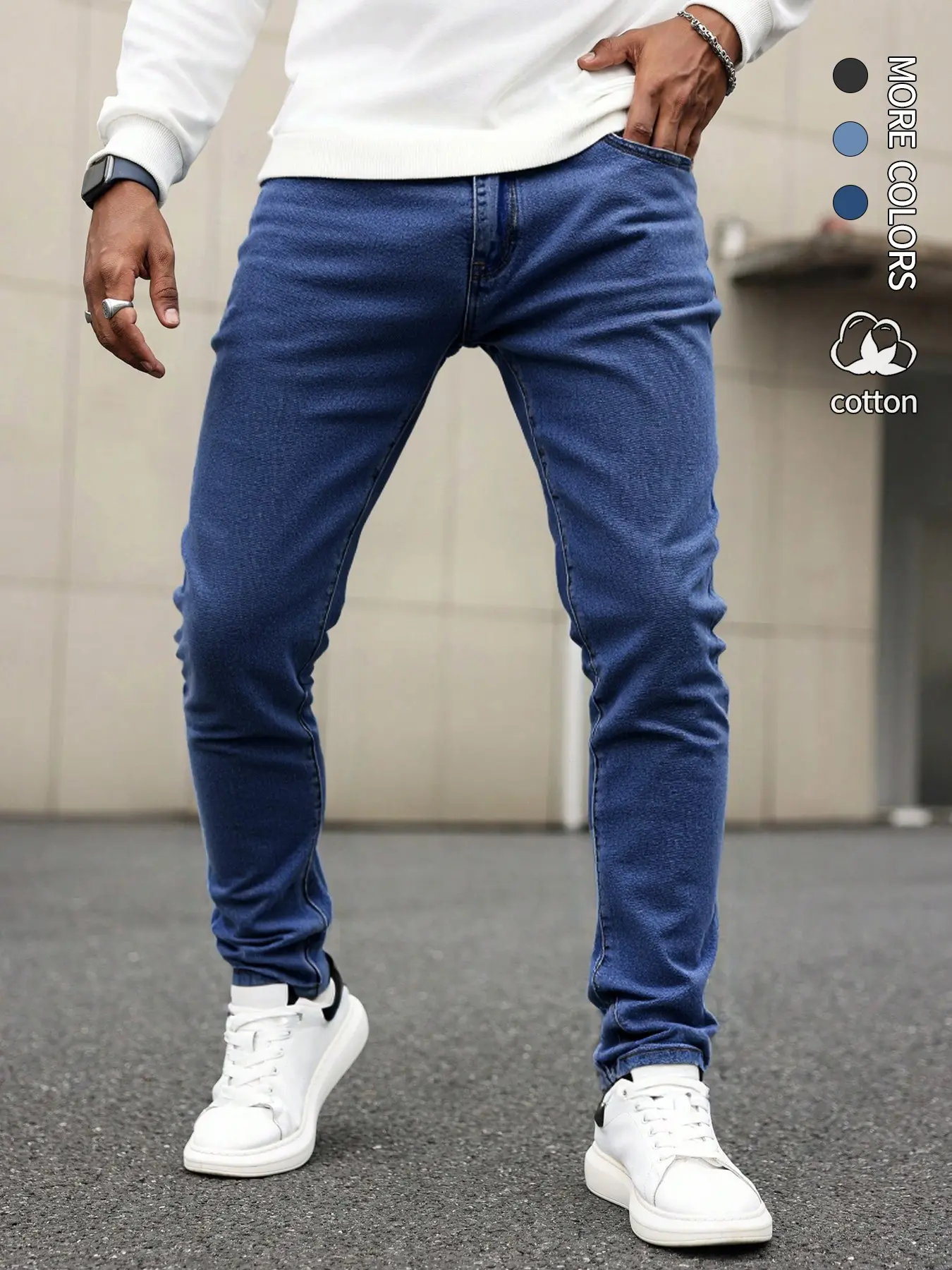 Men's slim-fitting jeans, long pants, versatile stretch washed denim, personalized and fashionable Classic jeans, casual wear, comfortable for daily wear, Pocket Streetwear, Stretch Skinny Jeans
