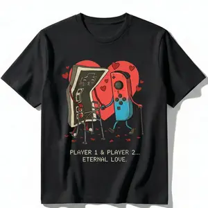 Couples Video Game Love TShirt Matching Retro Gamer Graphic Tee for Valentines Anniversary Gift Unisex Cotton Top