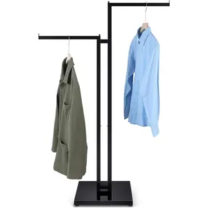 2 Way Clothing Rack with 16" Straight Arms From 48" to 72" Clothing Display Stand for Boutique Shops Large Retail Stores and Home, Rectangular Tubing (Black)