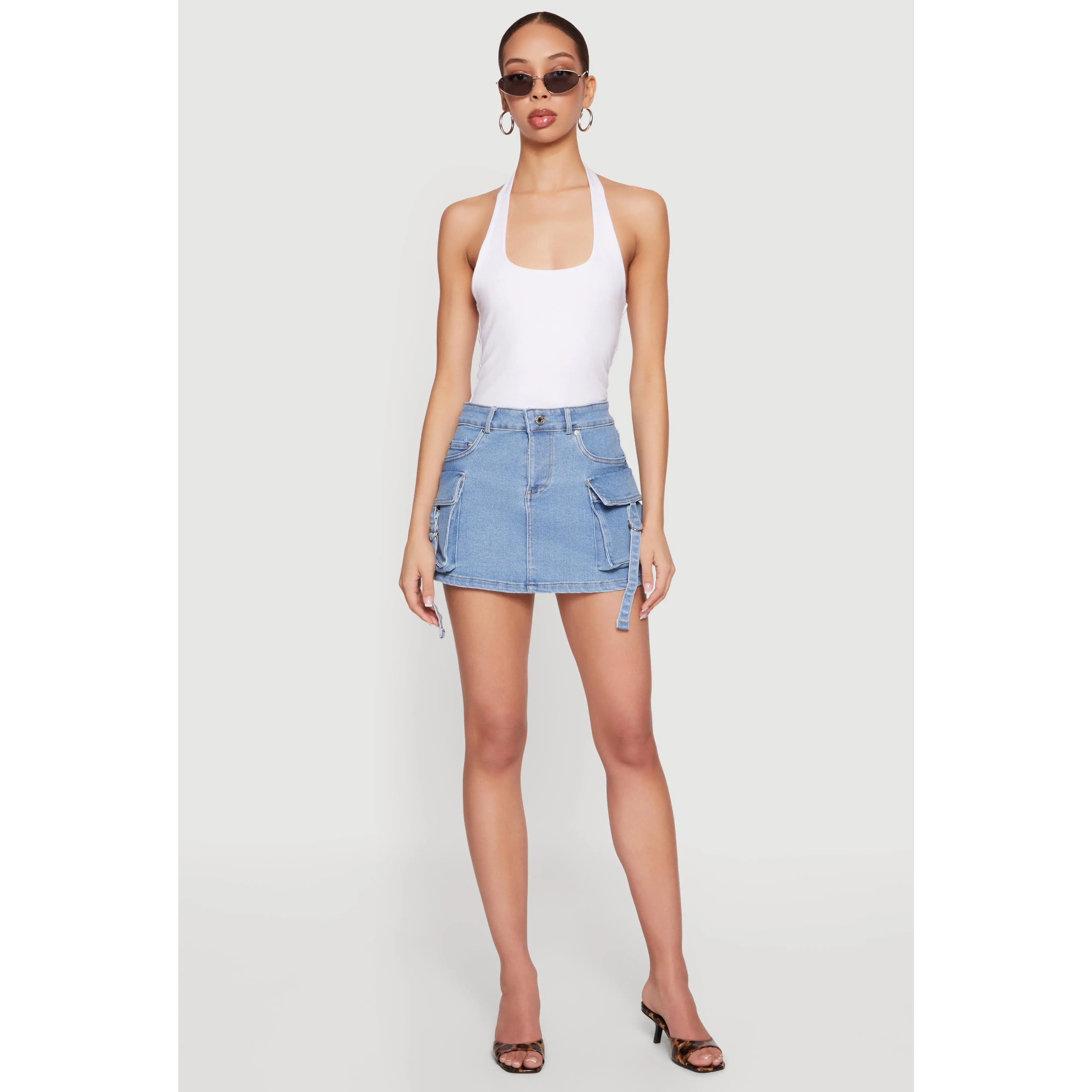 Mini Cargo Pocket Denim Skirt with Buckles