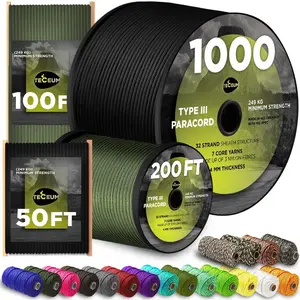 5/ 32inch Paracord 1000ft/200ft/100ft/50ft – Tactical Parachute Cord 4mm – Over 45 Colors – Nylon Cord for Survival and Camping Gear – Striped Cord for Survival – Multi-Purpose Cord