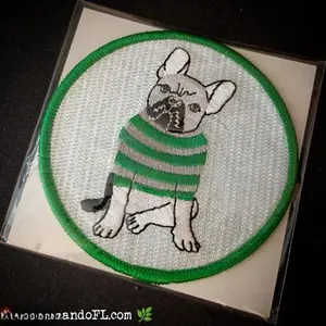 BOUTIQUE: French Bulldog Frenchie In Sweater Embroidered Iron-On Patch 3"
