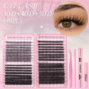 Mixed Length False Eyelashes 30D 40D 50D with Bond and Seal & Remover & Tweezers & Eyelash Curler, Natural Eyelash Extensions, VIRNIOR Lash for Eyelash Enhancements, Lashes Glue Extension,  Lashes Clusters, Cosmetic, Flawless Makeup Lightweight