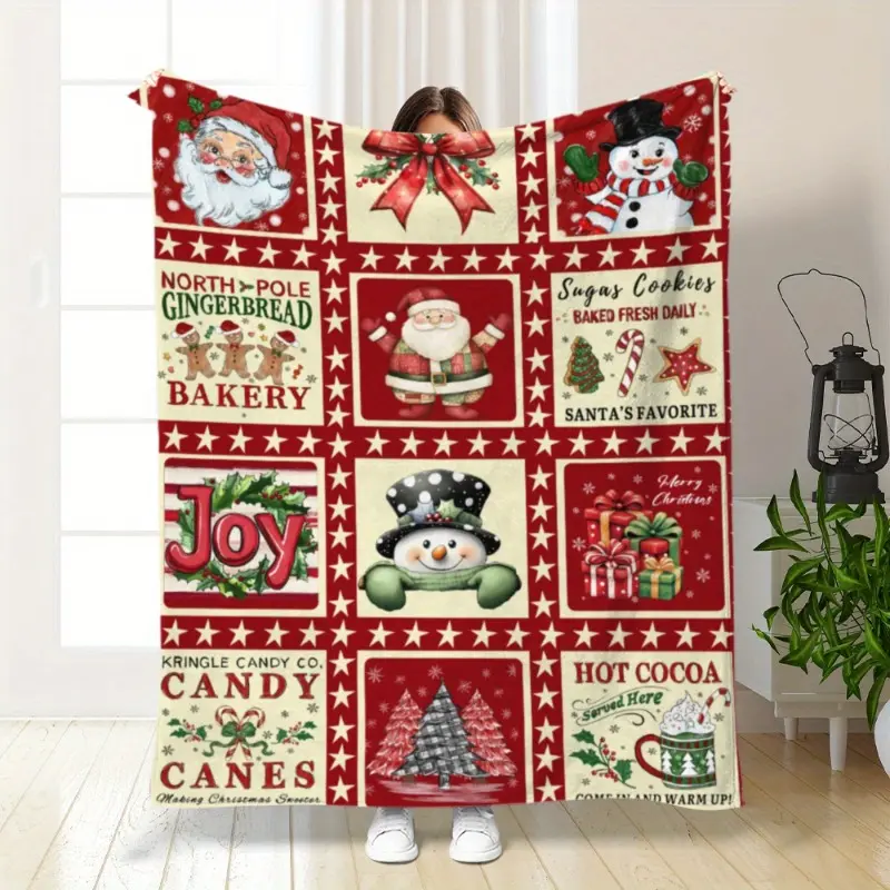Vintage Plaid Christmas-Themed Flannel Throw Blanket - Classic Plaid, Festive Look, Soft Breathable Flannel Fabric, Multi-Size, All-Season, Machine Washable, Ideal for Sofa, Bed