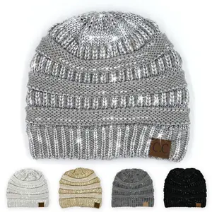 C.C Luxe Metallic Knit Beanie for Women - Shimmering, Chic, and Cozy Headwear for Effortless Winter Glam beanies