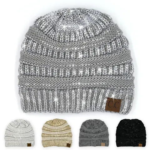 C.C Luxe Metallic Knit Beanie for Women - Shimmering, Chic, and Cozy Headwear for Effortless Winter Glam beanies