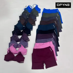 DFYNE Women’s Sports Bra & Scrunch Butt Shorts Set Cross Waist Yoga Gym Activewear