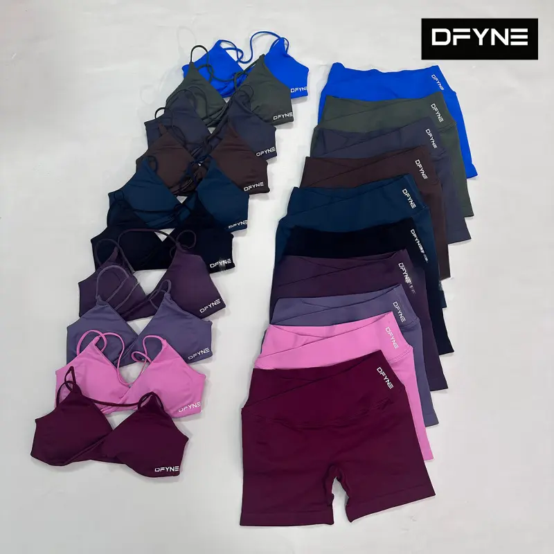 DFYNE Women’s 2-Piece Athleisure Activewear Set - Cross Waist Scrunch Butt Athletic Shorts & Sports Bra, Breathable Workout Fitness Outfit Athleisure Exercise Clothing Set for Yoga, Gym