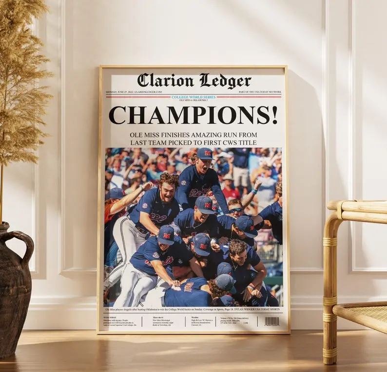 Ole Miss Baseball Champions 2022 College World Series Poster Print Unframed – Newspaper Wall Art