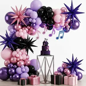 118 PCS Pink, Purple & Black Balloon Arch Kit with Star Foil Balloons for Girls' Birthday & Party
