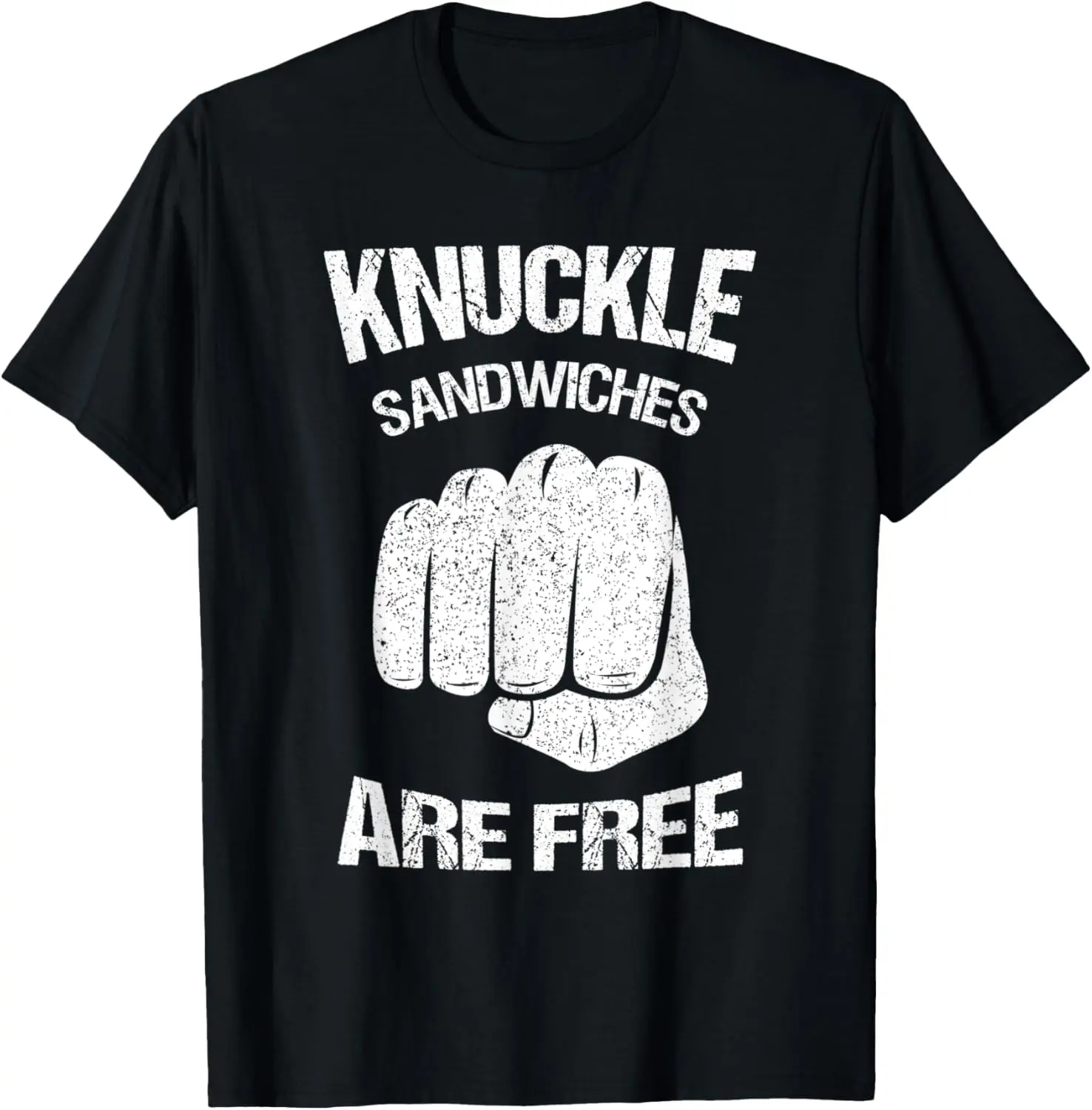 Unisex Funny Graphic T-Shirt, Distressed Knuckle Sandwich Cotton Top, Women's Short Sleeve Round Neck Streetwear, Shortsleeve, Tshirt