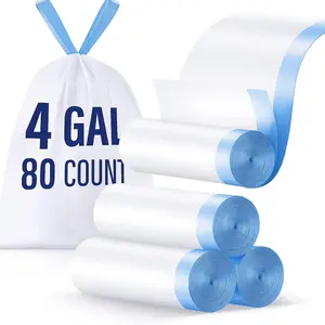 4 Gallon Small Trash Bags, Drawstring 4 Gallon Garbage Bags, -Free Separated Unscented White Small Trash Bags Plastic Wastebasket Liners for Bathroom Toilet  Office and Bedroom, 80 Count