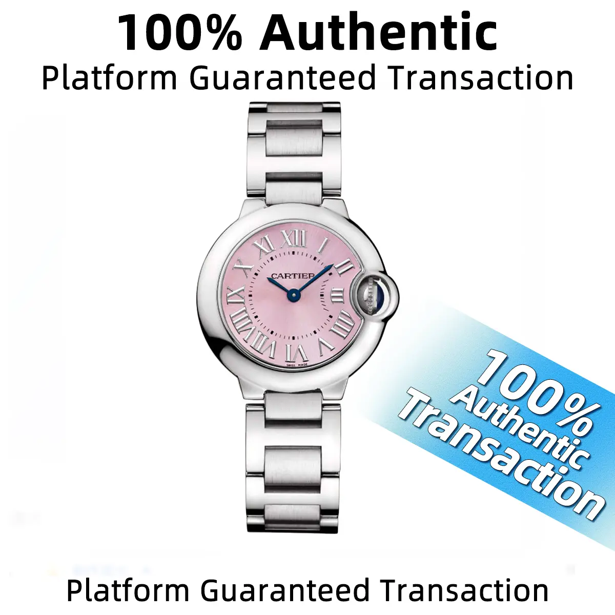 Cartier Ballon Bleu 28mm W6920038 Pink Roman Dial, Stainless Steel Quartz Women's Watch WHP040810/WHP042060/WHP042060