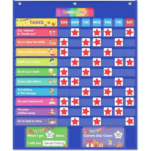 Responsibility Pocket Chart |  Routine,  Reward Board, Chores Chart, Visual Schedule,  Learning Materials for  School, 129 Cards (32.5''x 25")