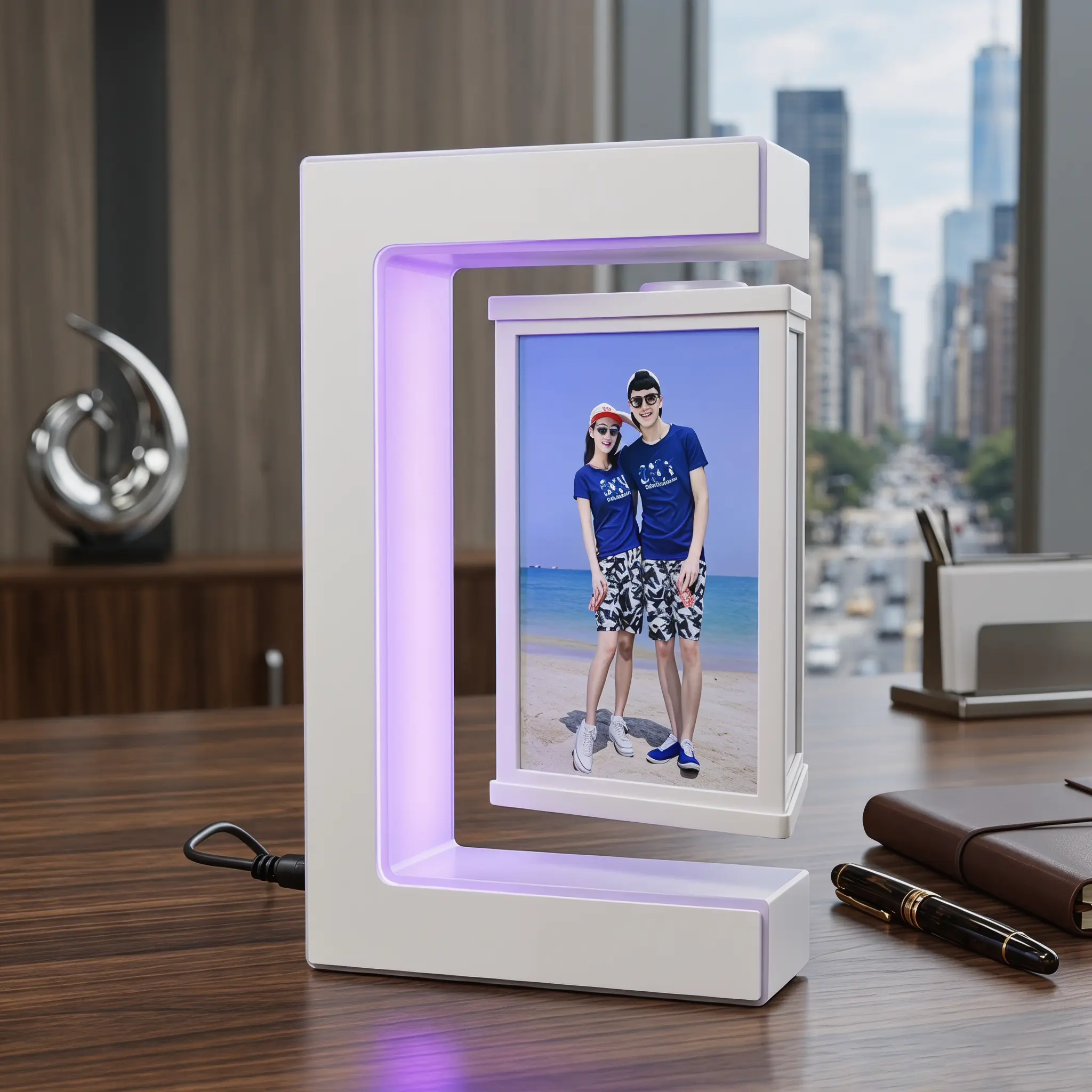 Unique Magnetic Levitation Photo Frame Gift, 360° Rotating Floating Picture Frame with LED Light, Perfect Romantic Gift for Girlfriend Boyfriend Wife Husband Anniversary