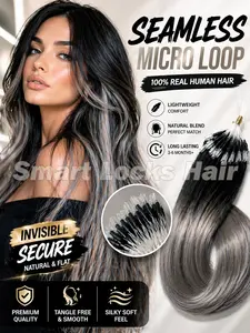 Micro Loop Human Hair Extensions in Grey Gradient - Natural Appearance, Natural Look, Soft Feel, Easy Installation, Long-Lasting Comfort, Smooth Hairpiece, Reliable Attachment, Straight Ombre Gray Micro Ring Microlinks