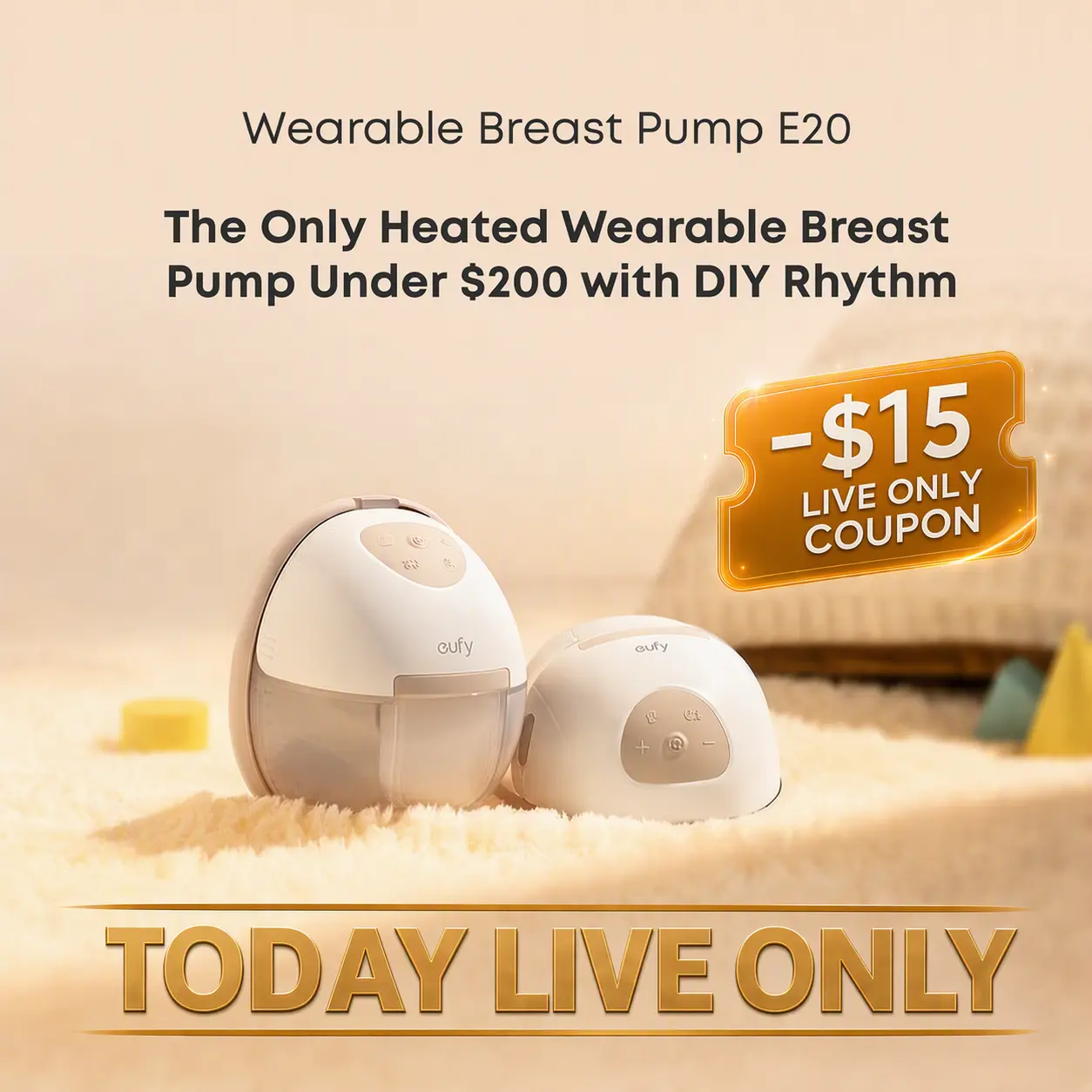 [LIVE] eufy E20 Wearable Breast Pump, 3 Heat Levels, Innovative HeatFlow, App-Optimized Rhythm, Up to 300 mmHg Suction Supports Flow, Leakproof, Ultra-Slim Quiet In-Bra Use, Automatic Pumping Nursing Breastfeeding Supplies
