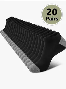 Men's Spring Summer Casual Breathable Thin Patchwork Ankle Socks, 20 Pairs, Comfortable and Lightweight, Perfect for All Seasons, Comfy Breathable Socks