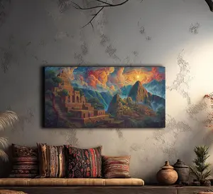 Machu Picchu Maximalist Travel Wall Art Inca Ruins Painting Landscape Decor Housewarming Gift Peru Home Gift Accent for Wall Decoration