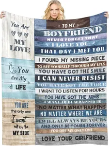 Boyfriend Birthday Gift Throw Blankets I Love You Gifts for Him, to My Boyfriend Blanket Anniversary Romantic Gifts Blanket for Bed Couch, Soft Throw Blankets for Christmas Valentines 40x50inch