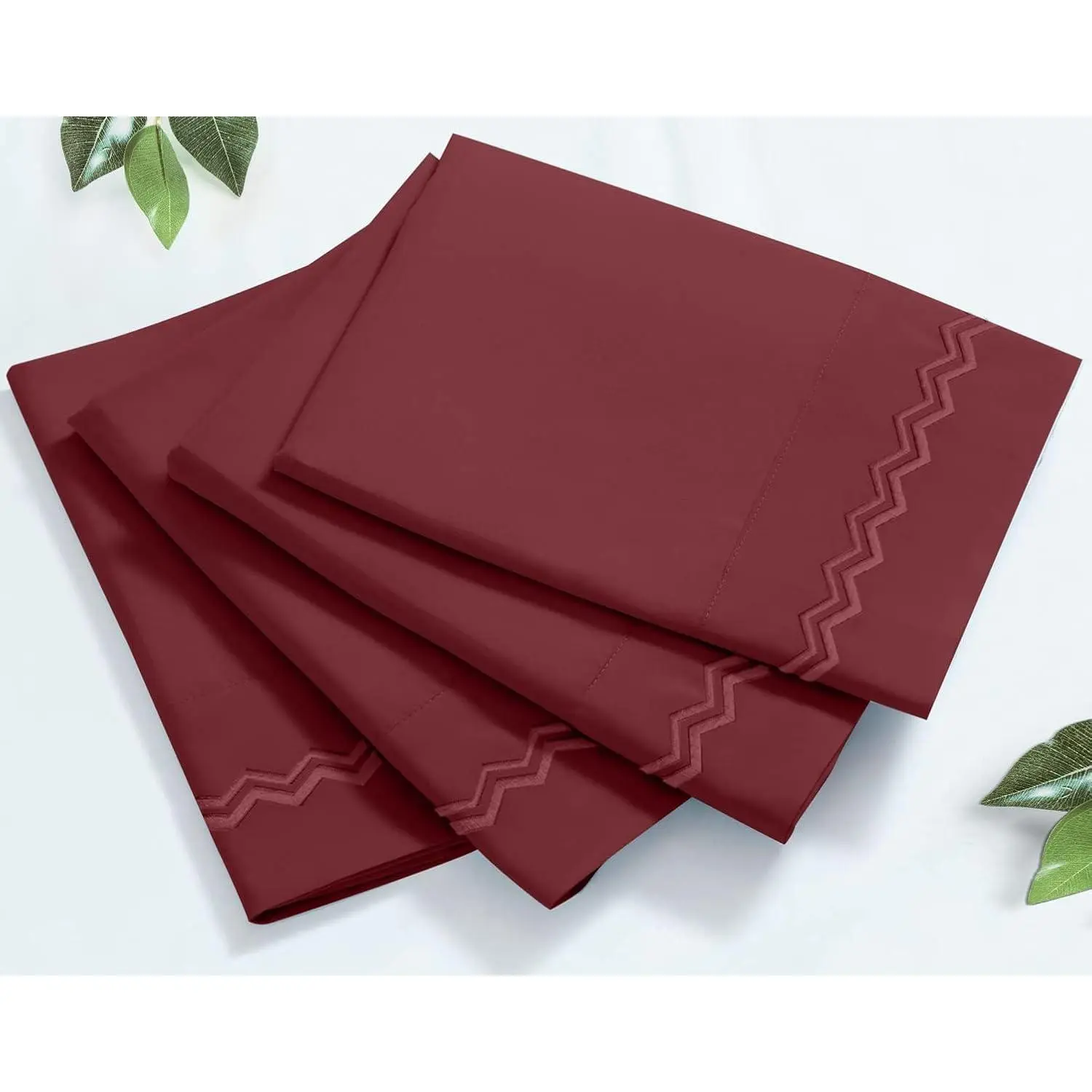 King Size Microfibre Pillowcases (Set of 4) - 1800 Thread Count, Double Brushed, Super Soft, 20x40 in, Envelope Closure, Wrinkle Resistant, Fade Resistant, Machine Washable, Low-Temp Dryer Compatible, Wave Embroidery for Quiet Sleep