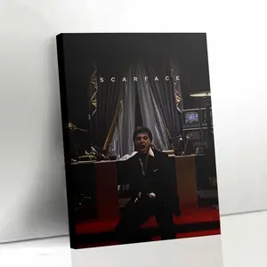 1pc Framed Canvas Art - Scarface Movie Poster Wall Decor, Al Pacino as Tony Montana, Vintage Film Poster Wooden Frame, Perfect for Room Decor Aesthetic Canvas Poster