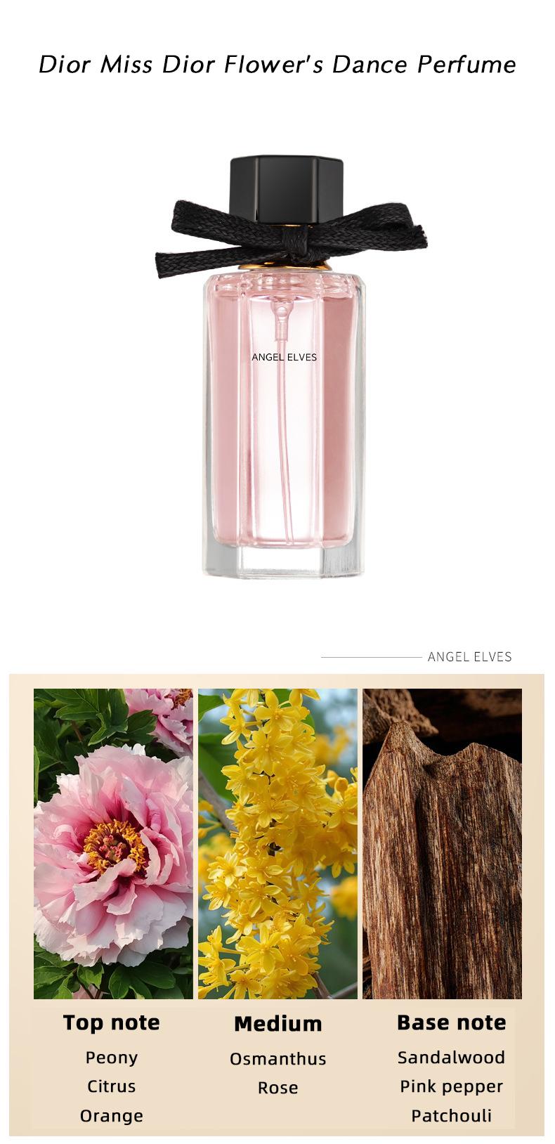 Women’s perfume, a natural spray with a sweet scent—rich yet refined, featuring notes of lily of the valley, gardenia, orange blossom, and sandalwood; long-lasting fragrance