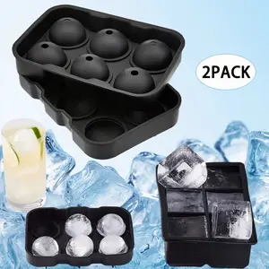 Silicone Ice Cube Trays Set 2-Pack Includes 1 Large Spherical Mold 7x5x2.2 IN & 1 Square Tray 6.5x4.4x2.0 IN Food-Grade Nonstick for Whiskey Cocktails & Iced Coffee Flexible Plastic christmas gifts