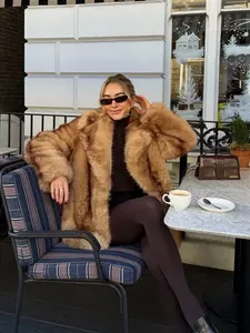 Women's Lapel Faux Fur Jacket for Fall and Winter, Short Warm Coat with Street Style, Eco-Friendly Outerwear for Ladies