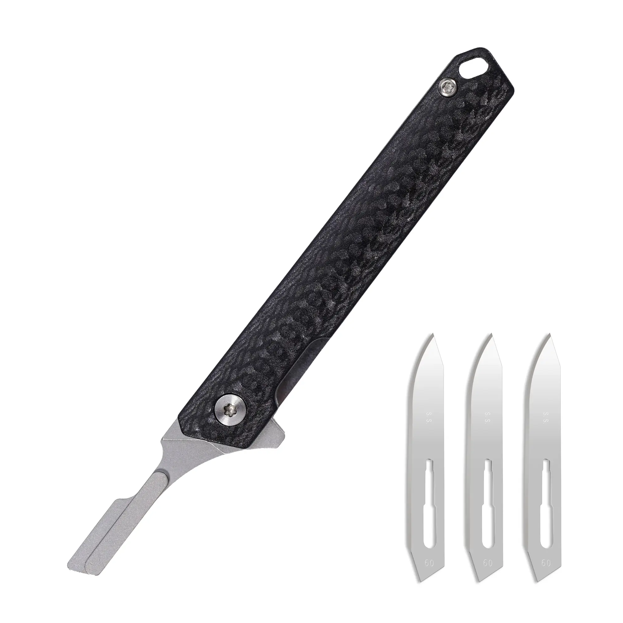 Carbon Fiber Handle Folding Pocket Knife, Ultra Light 36g with 3pcs Free Replaceable Blades, Stainless Steel Sharp Scalpel, Compact EDC Utility Knife for Box Opening, Craft, Camping & Daily Use