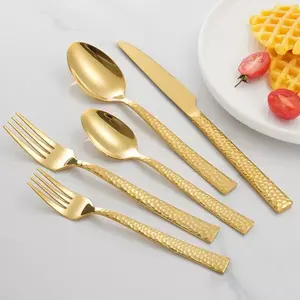 Luxury Cutlery Set for 1-6 People, Hammered Design Stainless Steel Utensils, Flatware Set, Perfect for Home Kitchen Dining Christmas