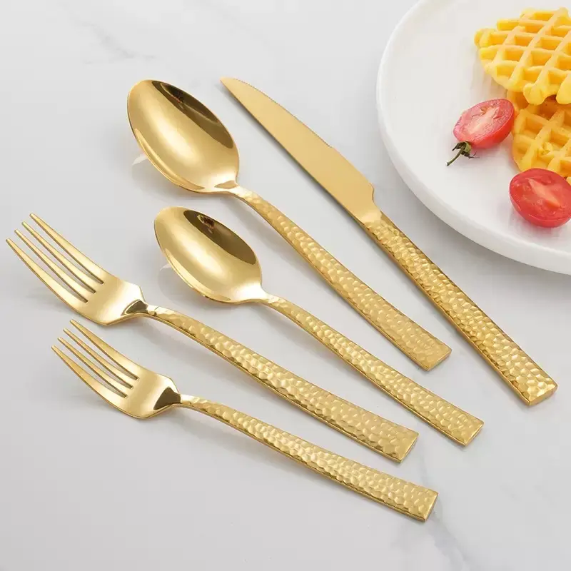 Luxury Cutlery Set for 1-6 People, Hammered Design Stainless Steel Utensils, Tableware Set, Flatware Set, Perfect for Home Kitchen Dining Christmas