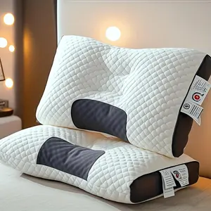 Buy 1 Get 1 Free 2 PCS Soft Knitted Massage Neck Pillow Adjustable Ergonomic Orthopedic Contour Support  Core Removable Cover for Sleeping Comfort neck massage pillow cervical and Shoulder Pillow high-quality detachable pillowcase travel outdoor use