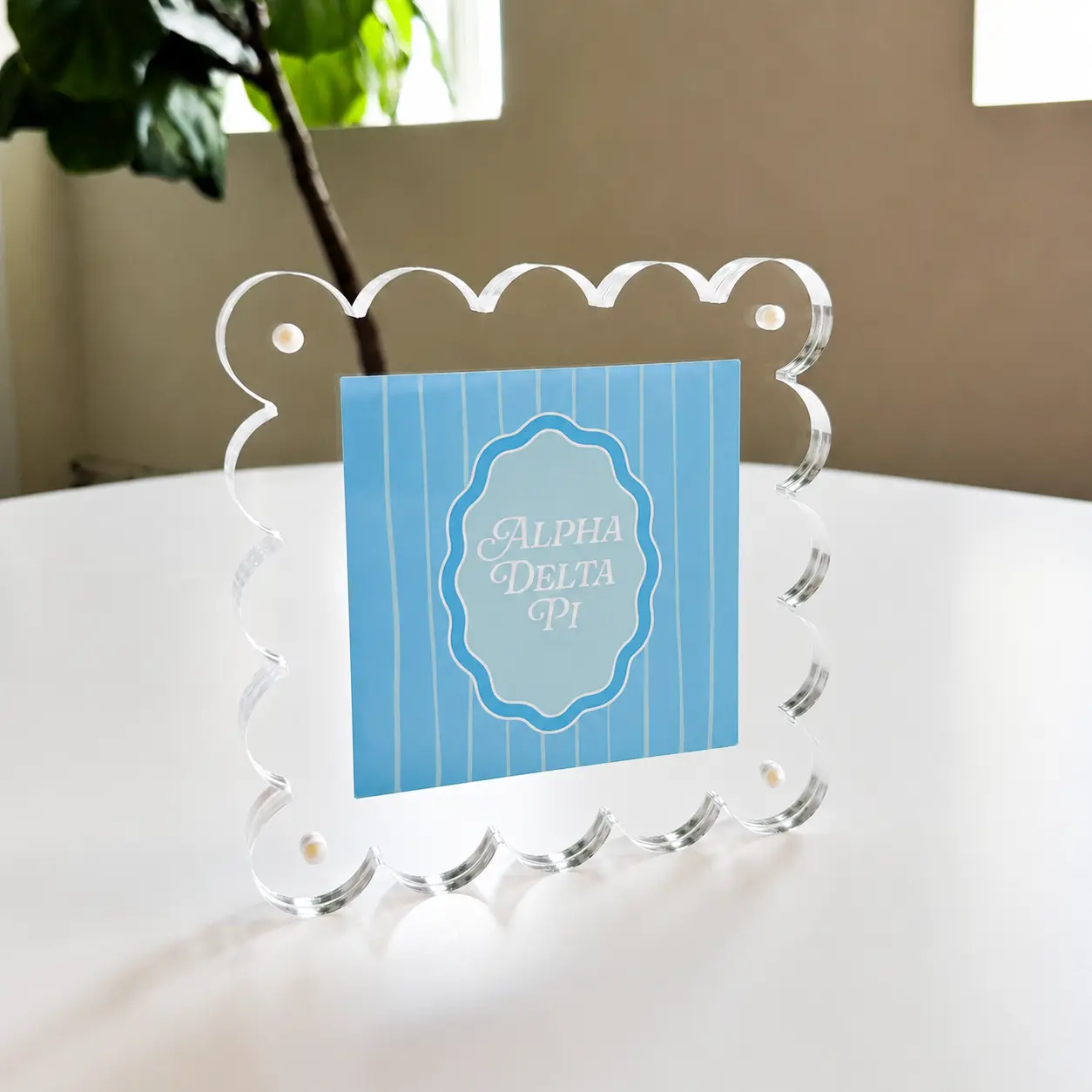 Alpha Delta Pi Square Scalloped Acrylic Photo Frame, Modern Home Room Decor for Displaying Memories