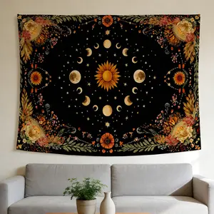 Celestial Sun Moon Phases Tapestry Bohemian Celestial Style Wall Hanging Suitable for Home Decor Valentine's Day Easter St.Patrick's Day Halloween Christmas and Other Festival Decorations.