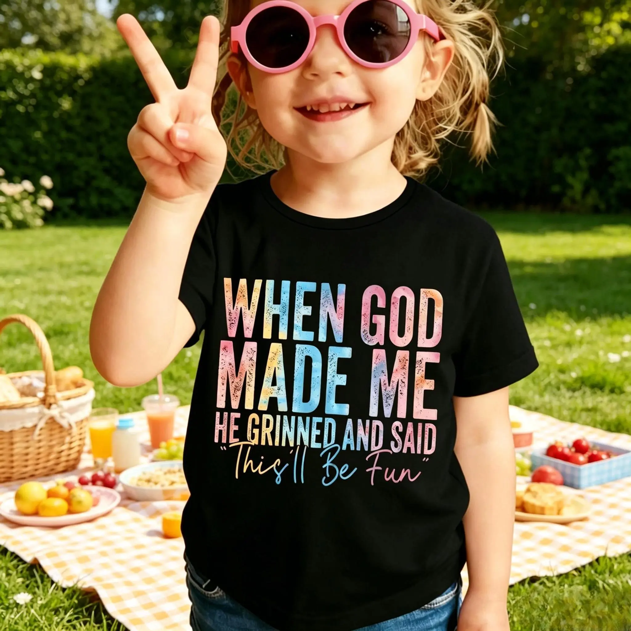 Girls' Fun Letter Print Short-Sleeve Polyester T-Shirt, Kids Clothing Girls, Child-Size Casual Top for Outdoor Activities, Child-Size Girls' T-Shirts