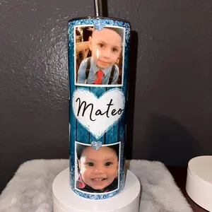 Customizable 20 oz photo Tumbler with metal straw and straw cleaner