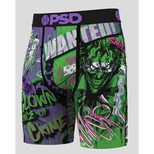 PSD Men's Joker Wanted Boxer Brief - Standard Length 7 Inch Inseam, Soft and Breathable Poly Blend Fabric