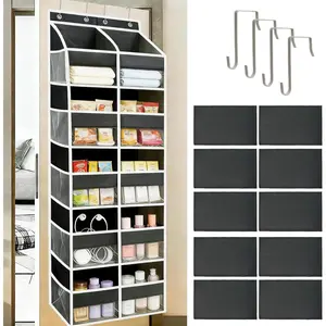 5 Tier Over the Door Organizer with 10 Clear Pockets & 10 Mesh Pockets - Large Behind Door for Closet, Nursery, Bedroom, Pantry| Diaper & Toy Organizer (Black)