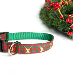Christmas Dog Collar - Holiday Elk -  Classic Christmas Collar - Winter Dog Collar - Holiday Dog Collar - Christmas Plaid - Reindeer Collar