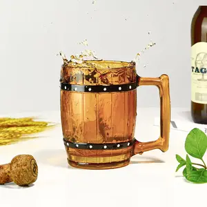 The Old-Fashioned Barrel Mug - 12oz Glass Beer Cup with Handle, Perfect for Classic Ale, Lager and Homemade Drinks