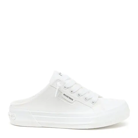 Rocket Dog Women's Cheery White 1.3 Inches Lifted Platform Mule Casual Athletic Shoes - Slip-On Cotton Fabric, Plush Foam Cushion, Retro Look Comfortable Walking Footwear