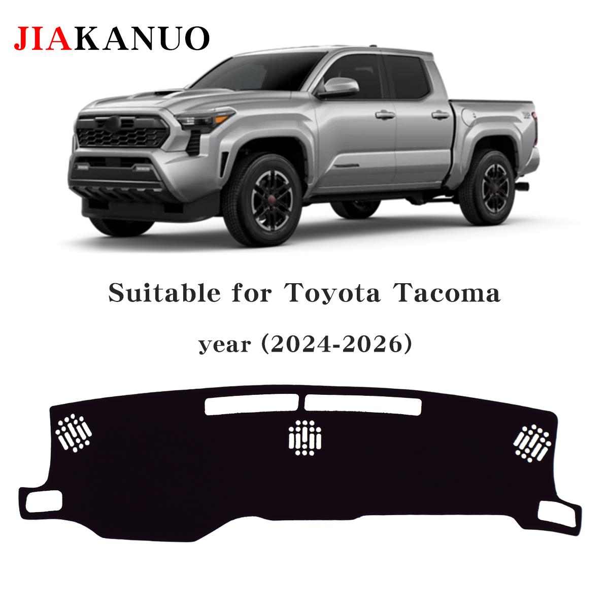 JIAKANUO Dash Cover Mat for 2024-2026 Toyota Tacoma Dashboard Pad Carpe Sunscreen Heat Insulation Anti Glare Reflective Protection Black Polyester with Silicone Anti Slip Particles