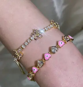 Heart Evil Eyes & Bloming Flower Shining Bracelet Set - Detailed Design with Unique Features Perfect Gift