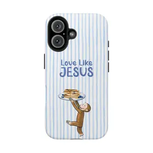Curious George Love Like Jesus Bible Verse Phone Case - Christian Scripture  Cute Retro Cartoon Aesthetic  Pancake Breakfast  Compatible with iPhone 17 Pro Max 16 Plus 15 14 13 12 11 Air